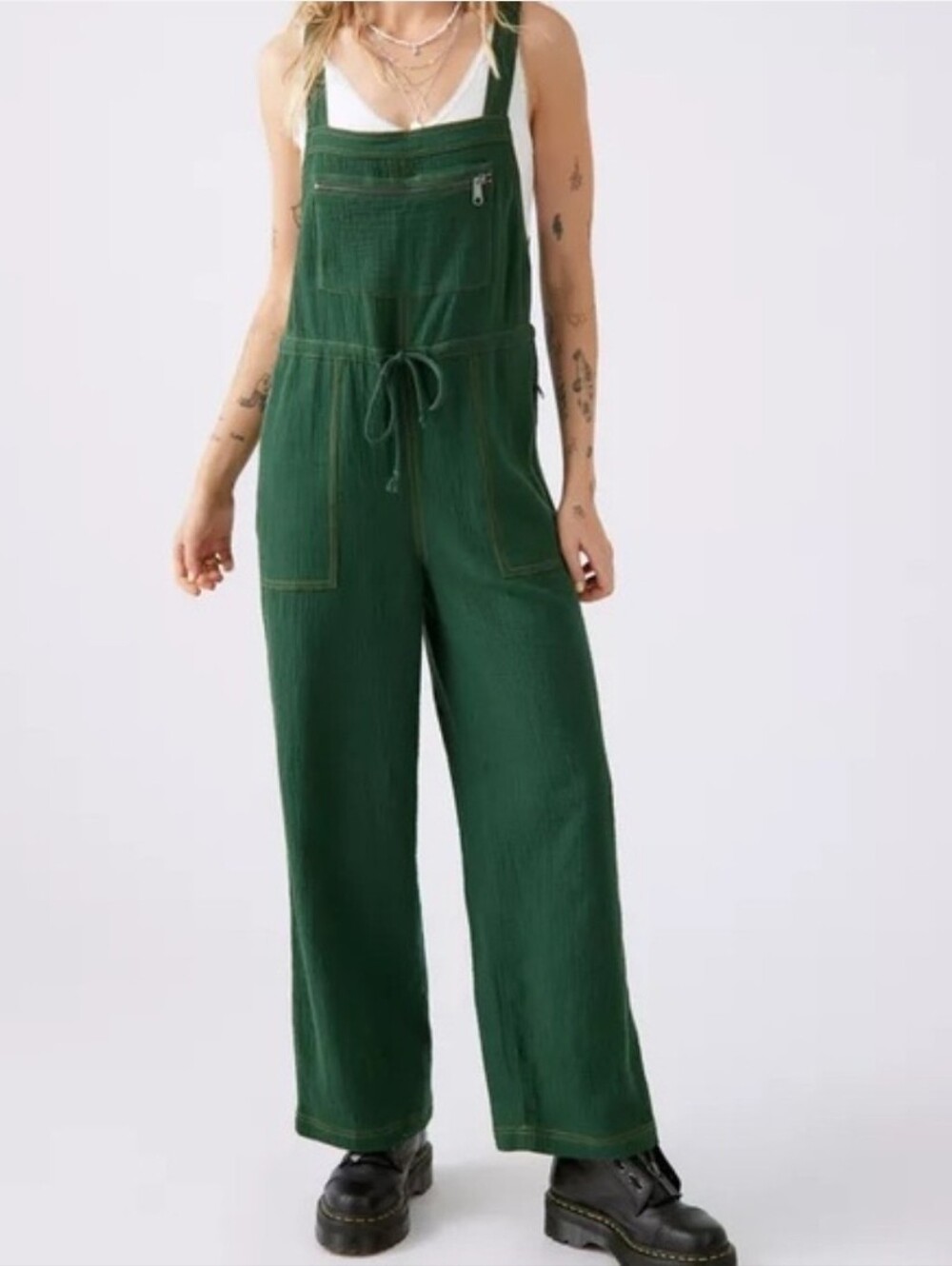 Urban Outfitters Green Cotton Gauze Wide Leg Overalls Jumpsuit Romper XS